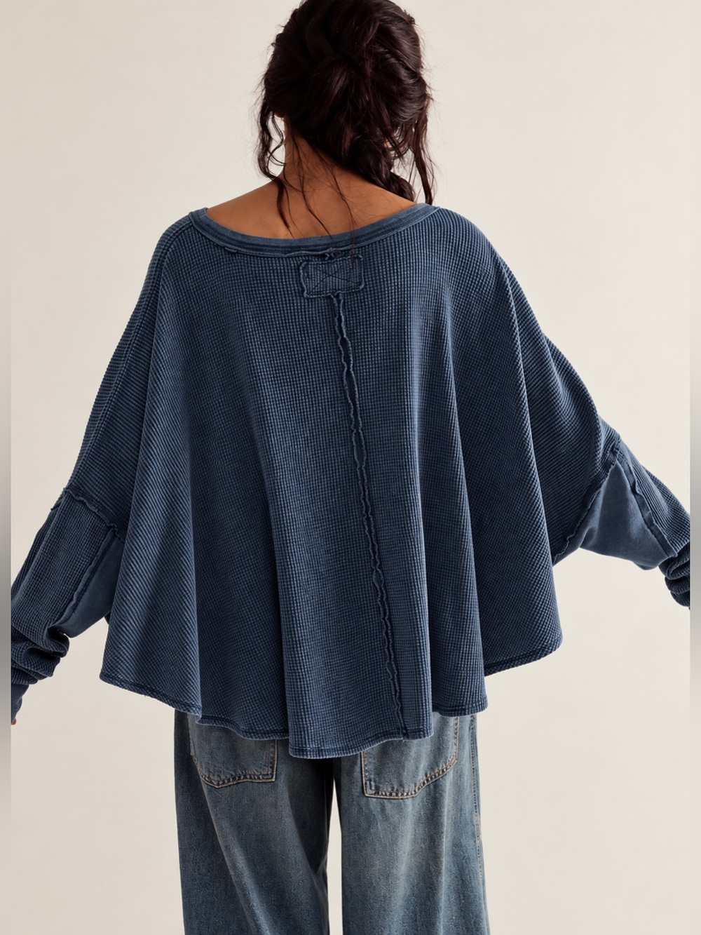 Free People We The Free Microphone Drop Thermal Blue Oversized M - Picture 2 of 16